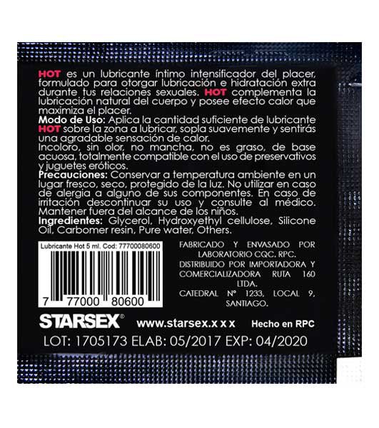 Sachet Lubricante Hot Starsex
